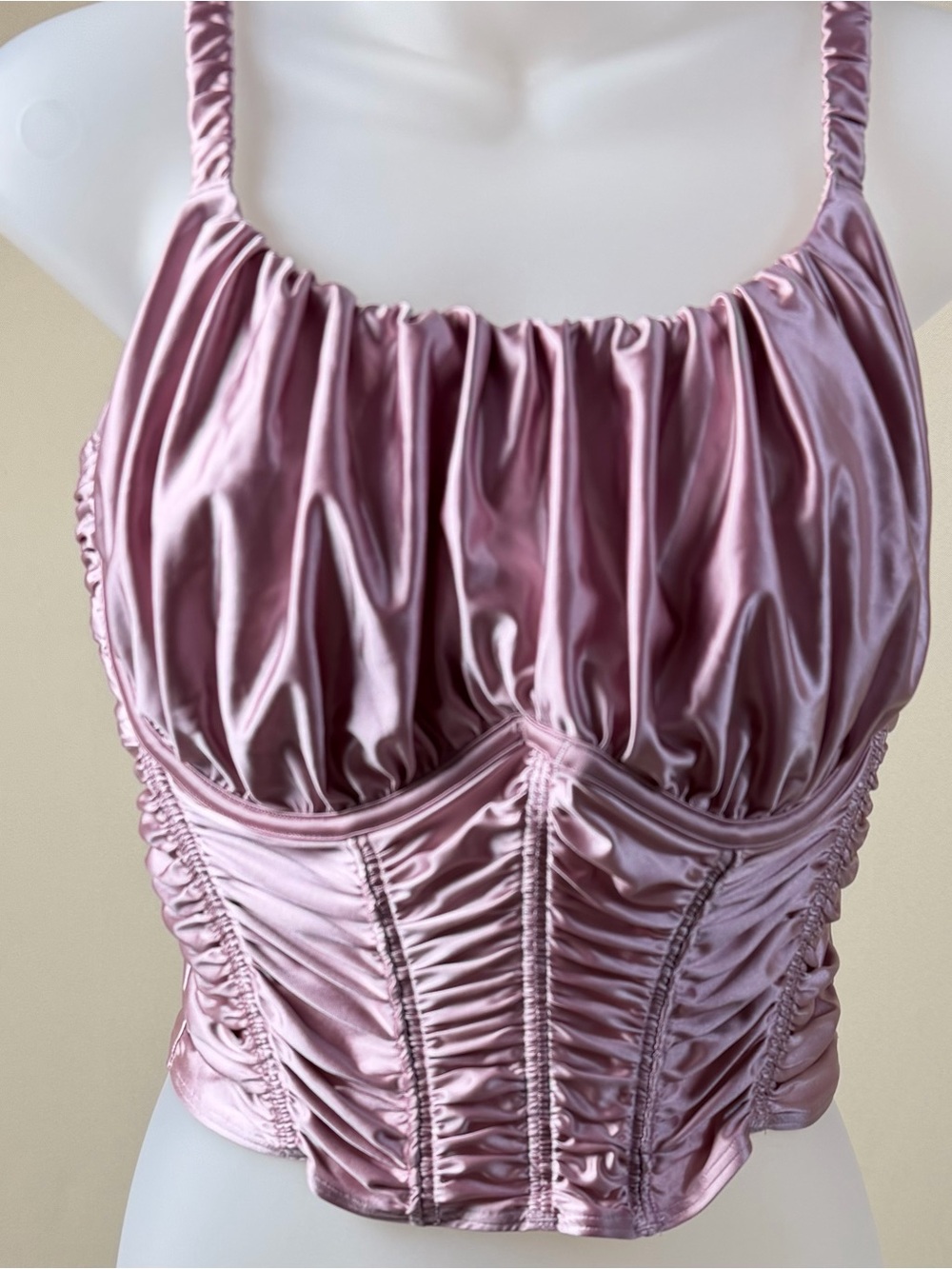 Gilly Hicks Satin Ruched Corset Crop Top in Dusty Rose